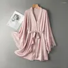 Ubranie domowe seksowna różowa koronkowa panna młoda ślubna szata kobieta koszulka nocna Kimono Suknia szlafroki