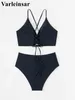 Dwody kąpielowe S - XL V Neck Cross Back Femil Swimsuit High Talle Bikini Kobiety Zestaw Bather Kąpiel Kąpiec Swim V5357