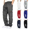 Autumn-joggingbroek Men Multi-zakken Elastische trekkoord Casual Track Pant mannelijk Losse rechte broek Fitness Fleece Pants 240514