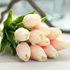 Decorative Flowers 30Pcs Artificial Tulips Real Touch Fake Holland PU Tulip Bouquet Latex Flower White Tulip(Light Pink)