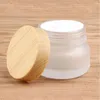 Frosted Glass Jar Cream Bottles Round Cosmetic Jars Hand Face Lotion Pump Bottle With Wood Cap VBQDX KBRDD