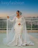 ASO EBI 2024 Ilusão de marfim de sereia vestido de noiva flores de renda pérolas luxuosas vestidos de noiva sexy lf03