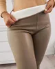 Kadın Pantolon 2024 Sonbahar Moda Pu Deri Polar Doyalı Termal Taytlar Günlük Yüksek Bel Sıska Uzun Pantolon Giysileri