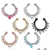 Nose Rings Studs Nose Rings Studs 17X15Mm Zircon Fake Septum Piercing Ring Hoop For Girl Men Faux Body Clip Jewelry Nonpierced Drop Dhu7M