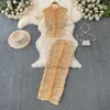 Sukienki robocze Europejskie dwuczęściowe zestawy damskie wyprzedzenie damskie siatkowe cekiny stojak na bluzę bez rękawów.