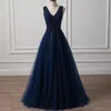 Abiti per feste Cristalli di lusso Lunga sera una linea Bella donna blu navy abiti da ballo formali