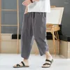 Calças masculinas 2024 Verão Casual de algodão e perna larga de estilo chinês Casual Casual