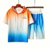 Men's Tracksuits 2020 Summer Mens Set Korean Style Gradient Color Short Slve Hooded undershirt T Shirt+jogging Shorts Casual Men 2 piece set Y240508