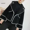 Vestes pour femmes hiver élégant lanxirui fur furs femmes manteaux trench noir blanc femme chaude femelle fausse en daim