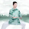 Ethnic Clothing 2024 Traditional Chinese Tai Chi Uniform National Flower Print Cotton Linen Wushu Martial Arts Training Exercise
