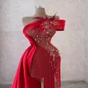 Customers Often Bought Prom Dress A Line Evening Dresses Red One Shoulder Sequins Floor Length Tulle With Feather 3d Flower Beads Sequi 185M