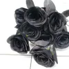 Czarny dekoracyjny halloweenowy kwiaty 1pcs róża sztuczne rośliny bukiet na majsterkowanie na przyjęcie weselne rodzinne dekoracja pokoju Bożego Narodzenia