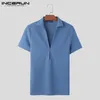 Incerun Tops 2024 Moda de moda coreana Textura Deep V Design T-shirts Casual STREETHEAW CAMISETA SLITE CAMISETA S-5XL 240514