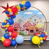 Décoration de fête rouge bleu jaune ballon arc garland kit 140pcs Carnival Clown thème pop-corn foil décorations d'anniversaire pour enfants