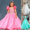 Sıcak Pembe Kız Pageant Elbise Gençler Metalik Organza Küçük Kid Prenses Doğum Günü Resmi Parti Preteens Tinik Genç Junior Miss Çiçek Nane fırfır kollu