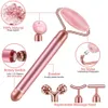 5-in-1 24K Gold Beauty Wand Face Massager Electric Vibrating Rose Quartz 3D Roller Face Lifting Body Facial Gua Sha Jade Roller 240509