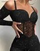 Women's Jumpsuits Rompers Sexy Party Overnight jumpsuit Elegant Womens 2022 Plain Glitter Cold Shoulder Long Sleeve Contrast Lace Tight jumpsuit WX