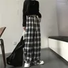 Spodnie damskie Lucyever harajuku czarno -białe kraciaste kobiety letnie swobodne spodnie z szeroką nogą nastolatki hip hop unisex luźne proste
