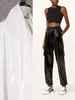 Damesbroeken Casual High Taille Faux latex vracht Women Glanend Patent Leather Drawtring Elastische tailleband Bloomers PU Sweatpants Custom