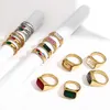 Pierścienie klastra Flashbuy Titanium Stael Square Zielone białe kryształowe pierścionki cyrkonowe dla kobiet Oświadczenie Oświadczenie geometryczne biżuteria mody T240509