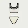 Donnette da due pezzi Donne Bikini Set 2024 Fashion Black White Patchwork canotta imbottita e costumi da bagno perizoma eleganti abiti da bagno eleganti Biquini brasiliano Q240511