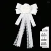 Brooches Fashion White Lace Ribbon Camellia Flower For Women Fabric Bow Tie Collar Pins College Style Necktie Jewelry Gifts