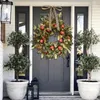 Decorative Flowers 45cm Thanksgiving Wreath Harvest Festival Frost-Leaf Garland Pomegranate On The Door Artificial Flower Ornaments