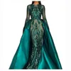 Arabic Style Emerald Green Mermaid Evening Dresses Sexy Sheer Lace Hand Sequins Elegant Said Mhamad Long Prom Gowns Party Wear 254O