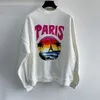 Version High b Family 23fw Iron Tower Coconut Tree Sunset Paris Round Neck Hoodie Os Loose Fit Unisex