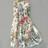 Holiday Flower Maxi Dress 2024 Dames V Hals Long Lantern Sleeve Floral Print Belt Ruffles Robe Vestidos