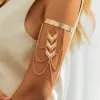 Vintage Punk Tassel Link Open Upper Arm Bracelet for Women Goth V Shape Pendant Adjustable Bangles Couple Jewelry Gift