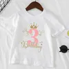 T-shirts enfants T-shirt Numéros d'anniversaire 1-10 Crown Shirt Summer Girls Birthday Tops Blanc Short Short Tees Wild Children Party Vêtements T240513