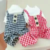 Dog Apparel Clothes Autumn Four Legged Strap Pants Black Red Plaid Fake Two-piece Set Cotton Jumpsuits Pet Clothing