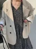 Frauenanzüge Blazer Frauen minimalistische Outwear Lose elegant Vintage Office Ladies Coats Mode High Street Doppelbaute Kleidung