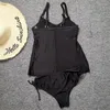女性用水着2xlプラスサイズのドローストリングヴィンテージタンキニスイムスーツ女性スカートソリッドバススーツMujer Large Swimdress 2024 Black