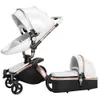 Strollers# Luxe leer 3 In 1 Baby Stroller Two Way Suspension 2 Safety Car Seat pasgeboren Bassinet Baby Carriage PRAM FOLD H240514