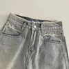 Short féminin Denim bleu clair pour femmes hautes patchs effilochés longs jeans entièrement appariés designer larges de jambe d'été