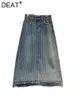 Saias saia jeans feminina listras altas diamante shinestone lavado rebarbas divididas de 2024 moda de verão 29L6142