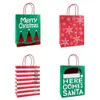 Green Handle Christmas Wrap With Red Kraft Bags Stripe Snowflake Print Xmas Gift Paper Bag Sweets Candy Pouch DBC P1128