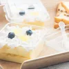 Tasses jetables Paies 50pcs Creative Square Small Cake Packaging Boîte pâtissier Clear Plastic Boxes Party Ice Cream Pudding Jelly Dessert avec