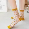 Donne calzini 5 paia/lotto Summer Woman Sock in stile giapponese Sweet Glass Silk Ultra sottile ragazza trasparente kawaii carino a lungo