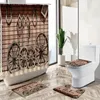 Douchegordijnen Vintage antieke oude houten deurgordijn Country Barm Boer Stone bakstenen muur voetstuk Tapijt Toilet Cover Badkamer Deco set