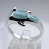 Кластерные кольца 925 Стерлинговая серебряная серебряная жизнь коллекция животных натуральное кольцо дельфина Ларимара для подарка