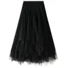 Jupes Femmes Vintage punk plissé élastique haute taille une ligne en maillage midi jupe gothique irrégulière en tulle streetwear robe de bal F137