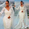 ASO EBI 2024 Elfenbein Illusion Meerjungfrau Hochzeitskleid Blumen Spitze Perlen luxuriöser sexy Brautkleider Kleider LF03