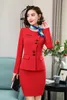 Vestido de duas peças novidade vermelha feminina feminina feminina com saia e jaquetas Coat de escritórios profissionais ladras blazers ol styles lenço