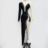Casual Dresses Ailigou 2024 Women's Black Sexy One Shoulder V-neck Luxury Diamond Asymmetric Long Bandage Dress Elegant Evening