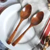 Coffee Scoops Japanese Wooden Spoon Long Handle Ramen Baby Eating Drinking Porridge Household Wood Tableware Round