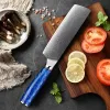 Damascus nakiri mes 7 inch professioneel keukenmes scherpe kok mes vlees hekel groente snijmesblauwe mes blauw hars handgreep