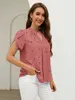 Kadınlar bluz gömlekleri kadınlar kısa slve gömlek Petal Slve Üst Ofis Külot Leisure V-Neck Lore Baskı Bahar Yaz Moda 2024 Y240510